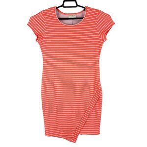 Women's Orange Bobbie Brooks Ladies Dress White Striped Short Sleeve Size S